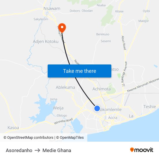 Asoredanho to Medie Ghana map