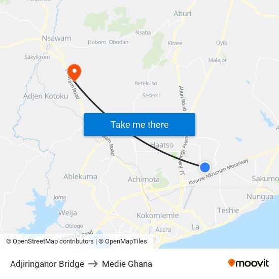 Adjiringanor Bridge to Medie Ghana map