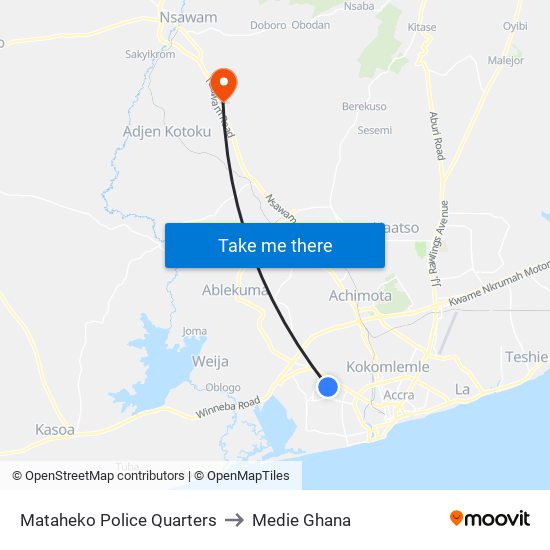 Mataheko Police Quarters to Medie Ghana map