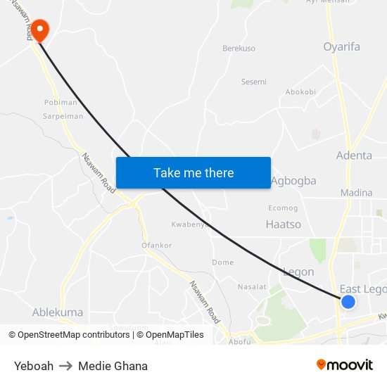 Yeboah to Medie Ghana map