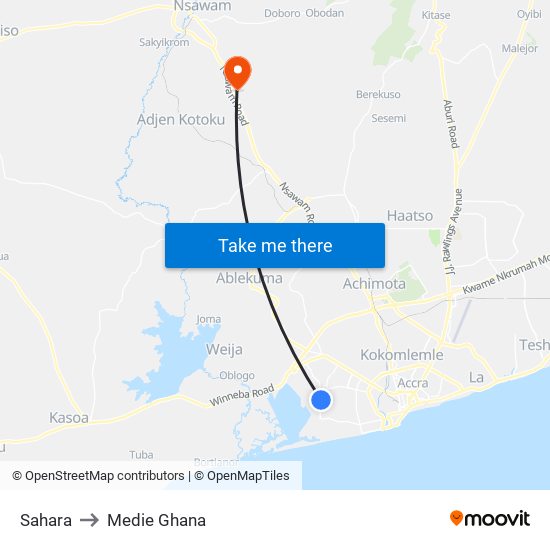 Sahara to Medie Ghana map
