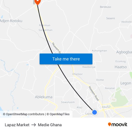 Lapaz Market to Medie Ghana map