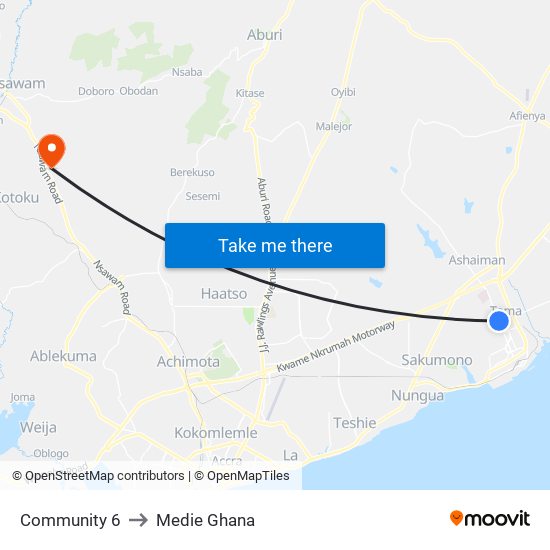 Community 6 to Medie Ghana map