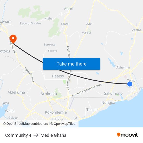 Community 4 to Medie Ghana map