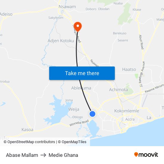 Abase Mallam to Medie Ghana map