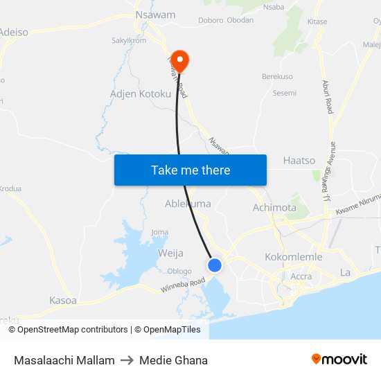 Masalaachi Mallam to Medie Ghana map
