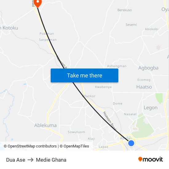 Dua Ase to Medie Ghana map