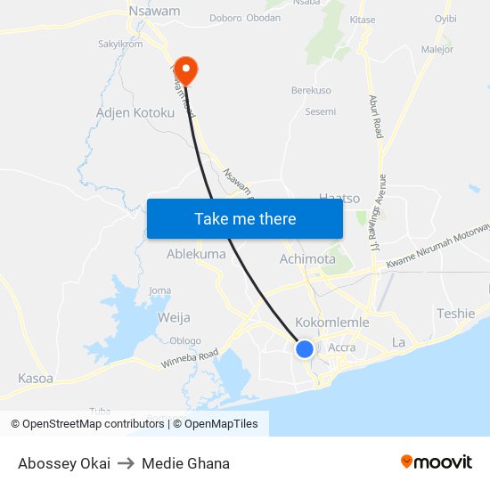 Abossey Okai to Medie Ghana map