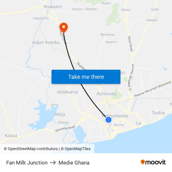 Fan Milk Junction to Medie Ghana map