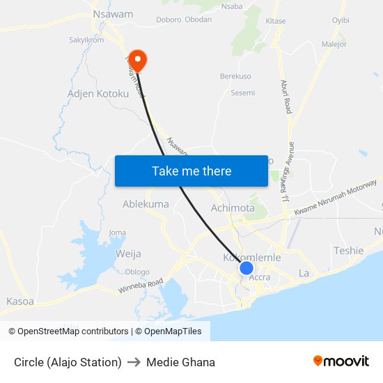 Circle (Alajo Station) to Medie Ghana map