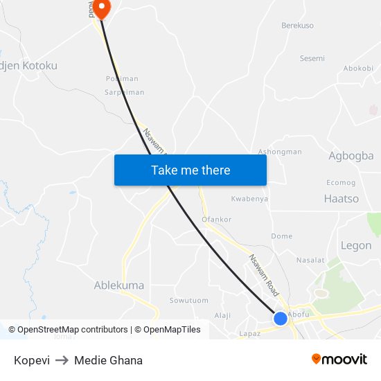 Kopevi to Medie Ghana map