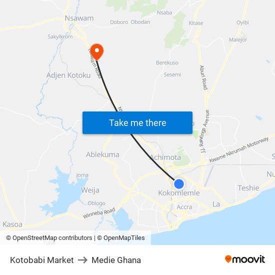 Kotobabi Market to Medie Ghana map