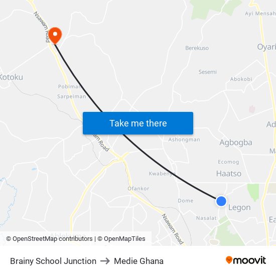 Brainy School Junction to Medie Ghana map