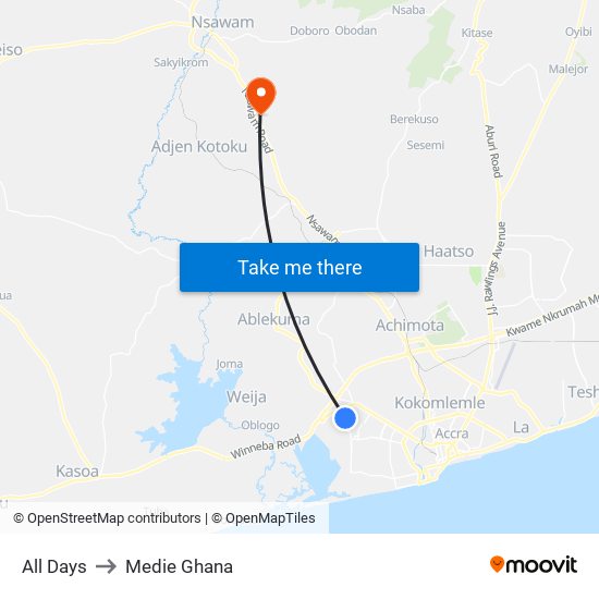 All Days to Medie Ghana map