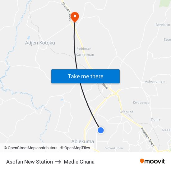 Asofan New Station to Medie Ghana map