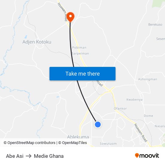 Abe Asi to Medie Ghana map