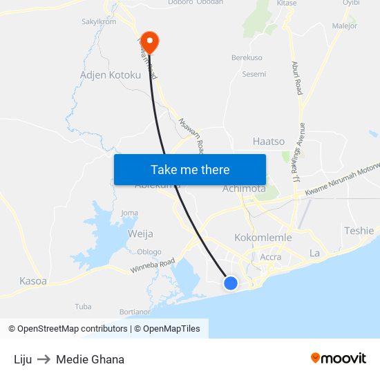 Liju to Medie Ghana map