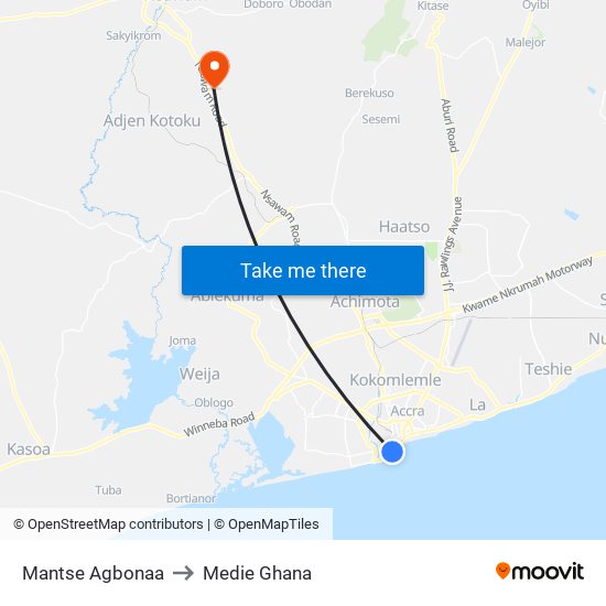 Mantse Agbonaa to Medie Ghana map