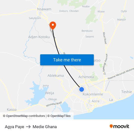 Agya Paye to Medie Ghana map