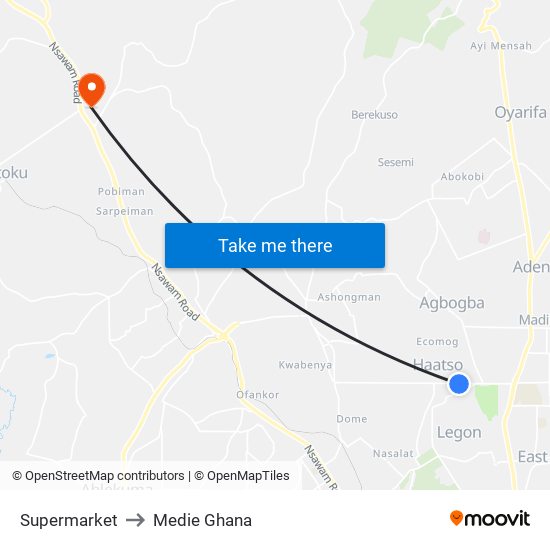 Supermarket to Medie Ghana map