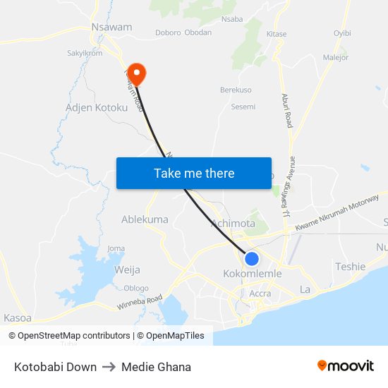 Kotobabi Down to Medie Ghana map