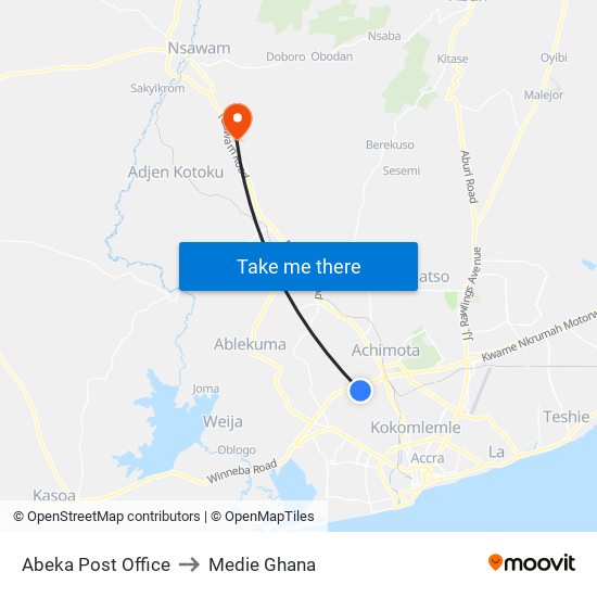 Abeka Post Office to Medie Ghana map