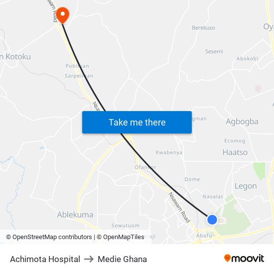 Achimota Hospital to Medie Ghana map