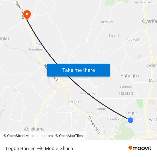 Legon Barrier to Medie Ghana map