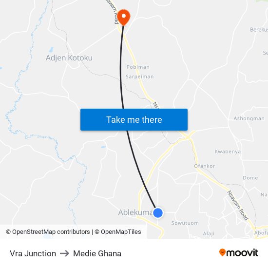 Vra Junction to Medie Ghana map
