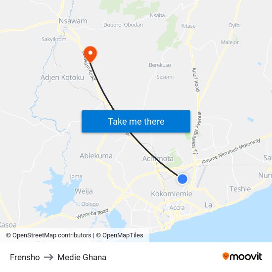 Frensho to Medie Ghana map