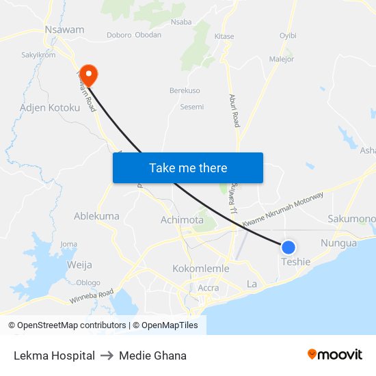 Lekma Hospital to Medie Ghana map