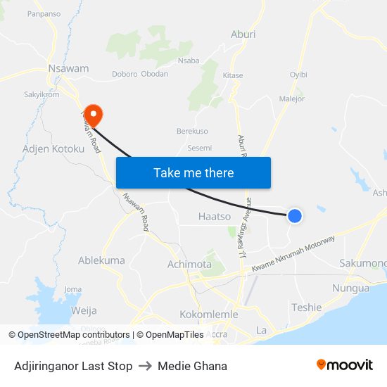 Adjiringanor Last Stop to Medie Ghana map