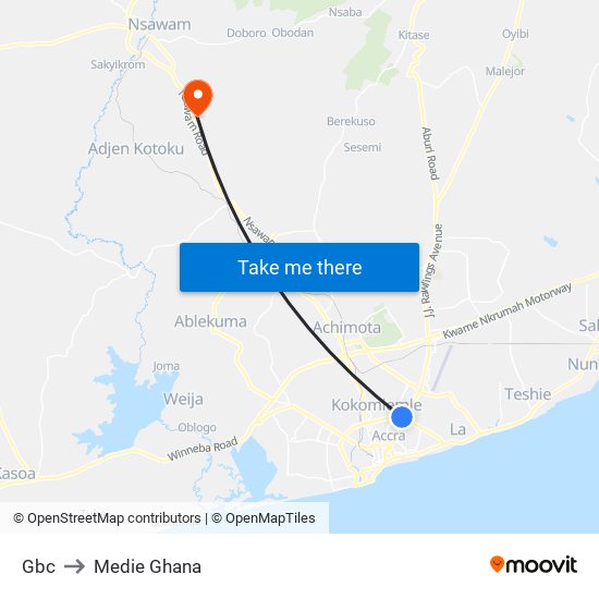 Gbc to Medie Ghana map