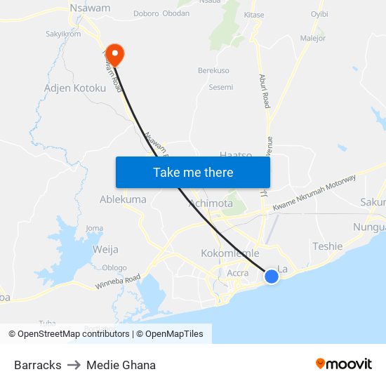 Barracks to Medie Ghana map