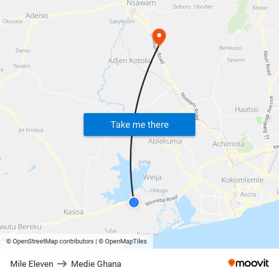 Mile Eleven to Medie Ghana map