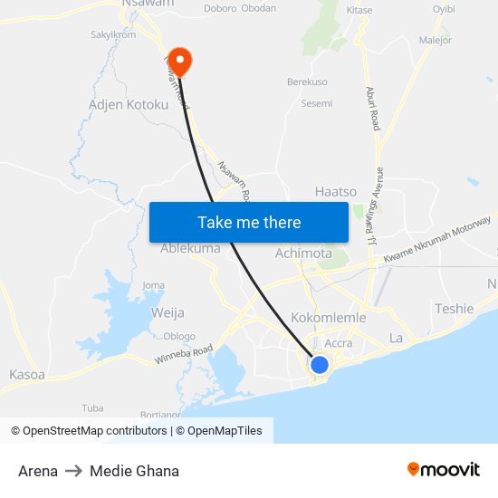 Arena to Medie Ghana map