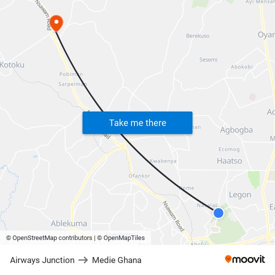 Airways Junction to Medie Ghana map