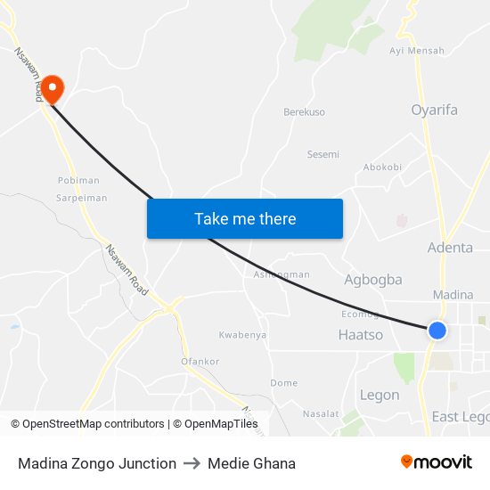Madina Zongo Junction to Medie Ghana map