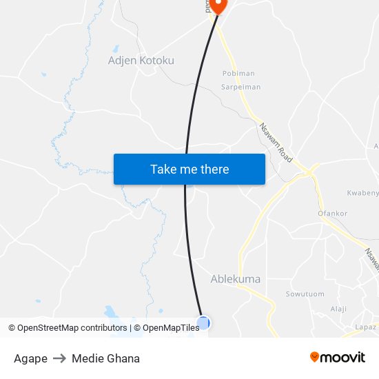 Agape to Medie Ghana map