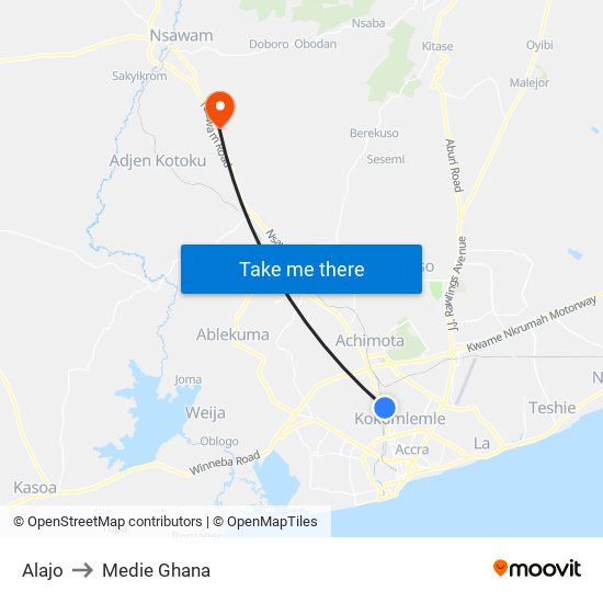 Alajo to Medie Ghana map