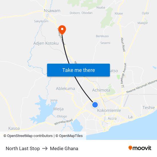 North Last Stop to Medie Ghana map