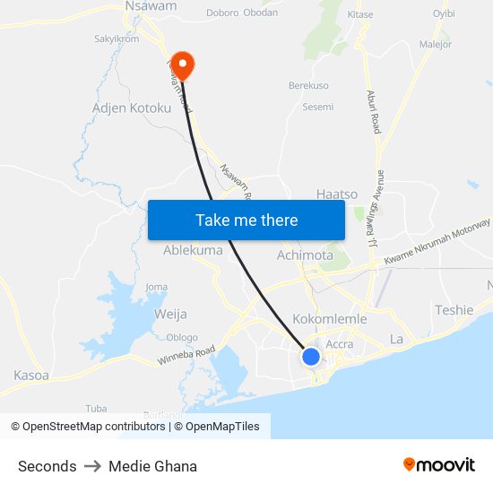 Seconds to Medie Ghana map