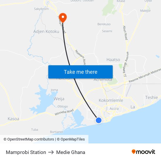 Mamprobi Station to Medie Ghana map