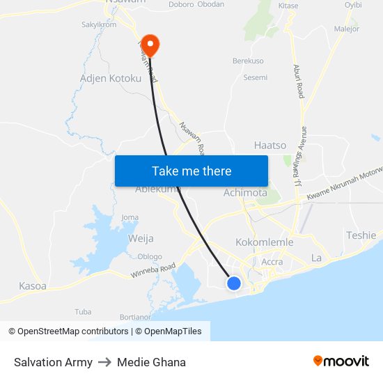 Salvation Army to Medie Ghana map