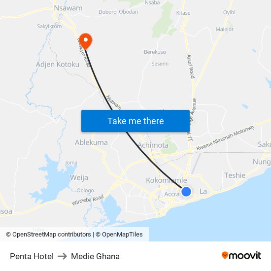 Penta Hotel to Medie Ghana map