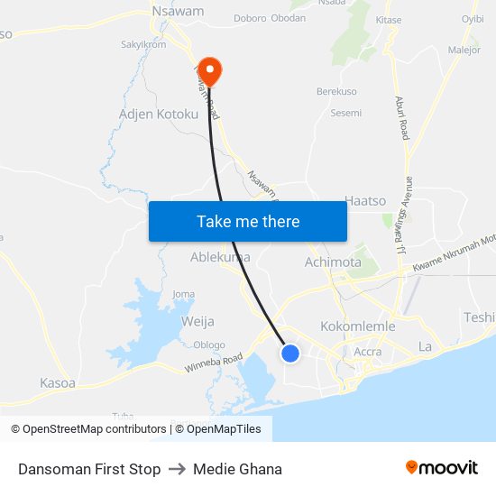 Dansoman First Stop to Medie Ghana map