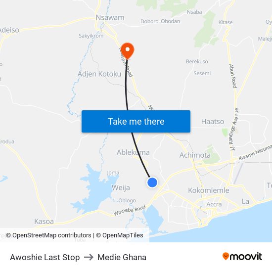 Awoshie Last Stop to Medie Ghana map