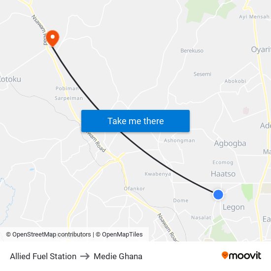Allied Fuel Station to Medie Ghana map