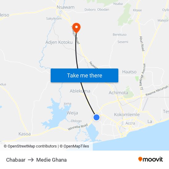 Chabaar to Medie Ghana map