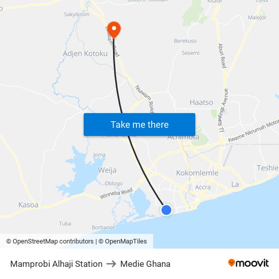 Mamprobi Alhaji Station to Medie Ghana map